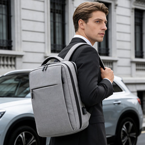 Minimalist Gray Business <b>Backpack</b> 15.6-inch Laptop Compartment Unisex Commuter Bag - Product Image 2