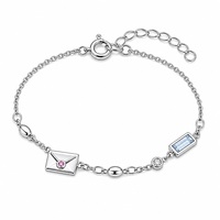 Bracelet à breloques en argent sterling 925 pour femme, pierres de zircon, forme cœur, rose, bleu clair, baguette, accessoire de mode, vente en gros, cadeau