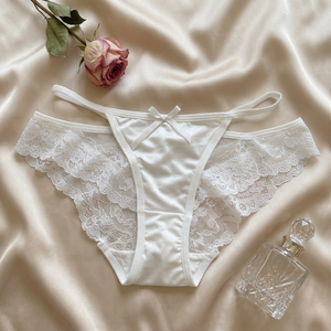 Braguitas de Satén Blancas Elegantes para Mujer, con Encaje, de Talle Medio, con Tirantes Finos, Transpirables, de Secado Rápido, Ropa Interior Femenina OEM ODM - Product Image 3