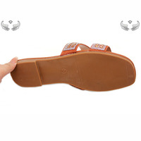 Sandales pour femmes à bout ouvert avec strass, tongs antidérapantes, pantoufles d'été tendance, chaussures plates pour femmes