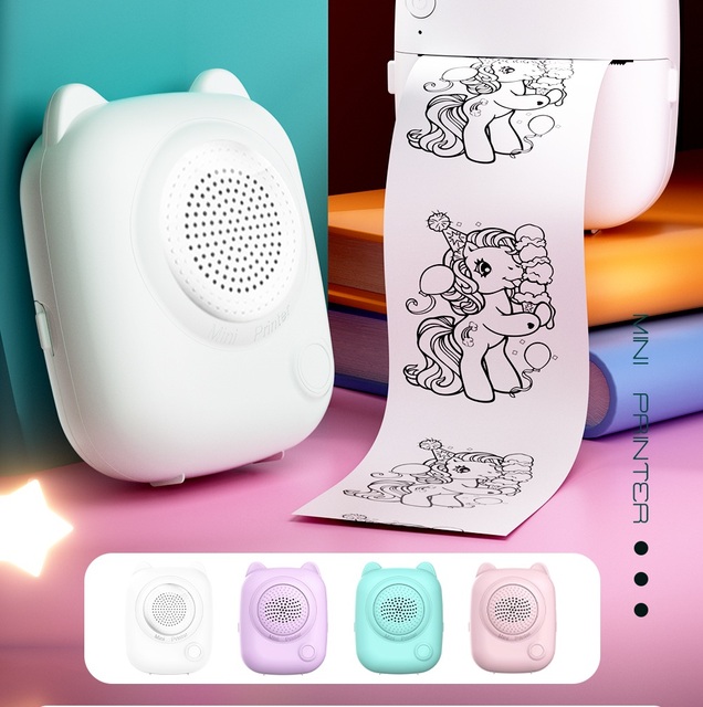 Portable Mini Thermal Printer Wireless 200dpi Photo Label Memo Printing USB Cable Black and White Plastic Pocket AI Printer