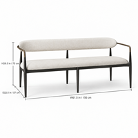 Banc de salle à manger en métal bicolore avec dossier incurvé rembourré, six pieds coniques, assise de 156 cm de large, pour cuisine et salle à manger