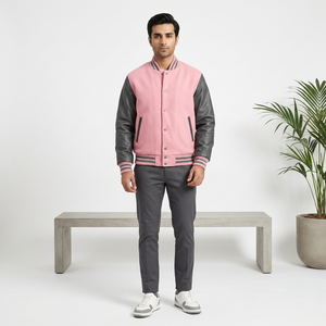 Blouson universitaire décontracté personnalisé pour homme avec logo brodé sur le devant, col montant, respirant, hiver, vente en gros - Product Image 1