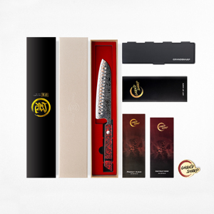 Grandsharp 7 pulgadas cocina Santoku cuchillo japonés 55 capas cobre Damasco acero Santoku cuchillos resina roja y mango de fibra de carbono - Product Image 6