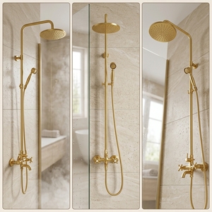 Ensemble de robinetterie de douche murale multifonction vintage avec doubles poignées croisées - Product Image 2