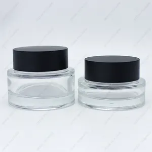 China Factory Price Wholesale Glass Cosmetic Container Glass Cream Jars Different Sizes with Lid