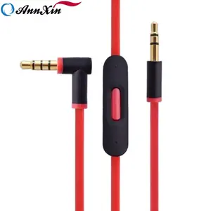 Nylon Dikepang 3.5 Mm Pria untuk 90 Derajat Male Audio AUX Kabel dengan Kontrol Volume Mikrofon