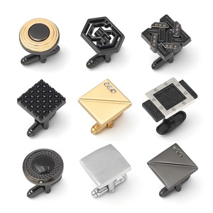 高級ゴールドメッキゴールドシルバーカラーメタルカフリンクスとネクタイクリップセットカスタムロゴシャツボタンメンズウェディングギフト - Product Image 5