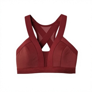 Soutien-gorge de sport respirant à séchage rapide pour la course, vente en gros, pour filles, asymétrique, maintien élevé, yoga, fitness, en spandex, sans couture, avec nœud, col rond, rouge - Product Image 4