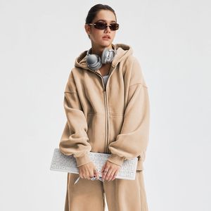 Keepsowing Women's Boxed <b>Zip</b> <b>Up</b> Hoodie Oversized <b>Cropped</b> Fleece Sweatshirt Streetwear Style - Product Image 2
