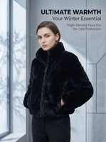 Veste matelassée en fausse fourrure noire à col montant, sans perte de poils, haute densité, avec fermeture éclair, poches, pour femme, minimaliste, chaude, hiver
