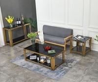 Ensembles de tables basses modernes avec pieds en métal, plateau rond en marbre doré et base en acier inoxydable