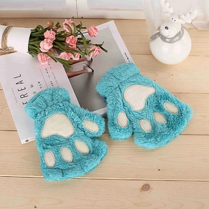 Women Girls Lovely Fluffy Bear Cat Plush Paw <strong>Claw</strong> Half Finger <strong>Gloves</strong> Mitten Winter Warm Fingerless <strong>Gloves</strong> - Product Image 5