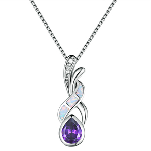 Su damlası Birthstone kolye kadınlar için renkli Opal kolye gümüş renk moda takı beyaz/mavi/yeşil yangın Opal kolye