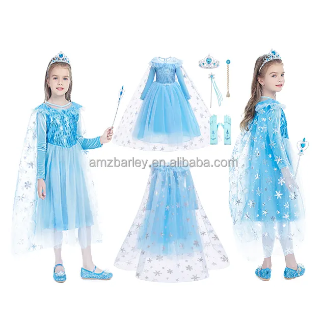 Gaun Cosplay Elsa Kostum Film TV Jubah Pakaian Anak-anak Halloween Gaun Bayi Perempuan Kecil Gaun Pesta Malam Putri