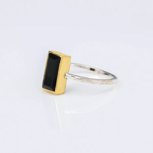 Rectangular Radiance sophisticated <b>ring</b> featuring long rectangle <b>black</b> onyx <b>stone</b> set jewelry collection - Product Image 1