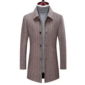 韩国高品质时尚长款男士风衣冬季保暖男士真羊毛羊绒外套