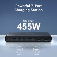 455W GaN 5.0 Station de charge rapide à 7 ports Multi-Device PD100W QC30W Chargeur de type C pleine puissance de qualité supérieure Chargeur USBC