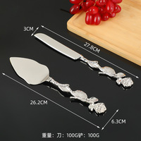 Vente en gros de coupe-pizza en argent Set de couteaux et serveurs de gâteaux de mariage dorés métalliques de luxe vintage Pelle à gâteaux triangulaire Couteau à gâteaux