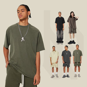 Popolare t-shirt oversize in puro cotone 275gsm girocollo a maniche corte lavata con orlo sfrangiato Raglan traspirante - Product Image 1