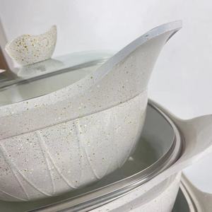 Set di Pentole Ecologiche RTS 12 Pezzi, Rivestimento in Marmo Bianco, Costruzione in Alluminio Pressofuso Monoblocco, Coperchi in Vetro, Include Pentola <span class=keywords><strong>Olandese</strong></span> - Product Image 2