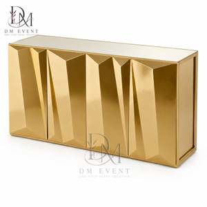 Barra de Bar Plegable de Acero Inoxidable Dorado Personalizada con Panel de Aletas Desmontable y Cubierta de Vidrio Templado Espejado para Bodas - Product Image 3