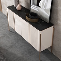 Buffet à panneaux moderne de luxe et léger à l'italienne pour salon Armoire à thé laquée Rangement d'entrée Dessus en bois et marbre