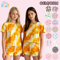 Ensemble t-shirt et short tie-dye respirant pour femme, manches courtes, poche poitrine, short à cordon de serrage, tenue décontractée pour les vacances d'été