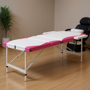 Cama de Masaje Plegable de Aluminio de 3 Zonas, Blanca y Rosa, para Masaje Corporal - Product Image 2