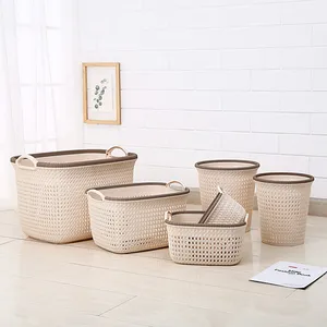 Household bathroom Plastic Rattan Storage Basket toys Organizer With handle