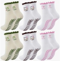 Chaussettes de yoga et de Pilates personnalisées pour femmes, antidérapantes, avec broderie et volants, pour le yoga, la barre, le ballet et la pratique pieds nus