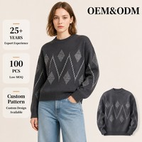 Pull-over décontracté pour femme en tricot à col rond, gris, personnalisable, anti-rides, à manches longues