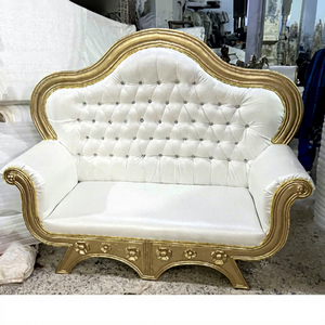 Sofá de Novios para Boda Judía, Estilo Maharaja, Sofá de Novios Blanco y Dorado Tallado, Sofá Real Antiguo del Reino Unido - Product Image 1