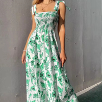 Robe longue maxi élégante d'été style bohème, grande taille, à bretelles spaghetti, imprimée, col halter, tissée, décontractée et charmante pour la plage