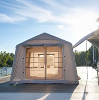 Tente de camping gonflable OEM, auvent anti-soleil et anti-pluie, abri de glamping à 3 portes, quatre saisons, en PVC Oxford 420D durable pour l'extérieur