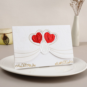 Venta directa de fábrica de invitaciones de boda de alta gama con estampado dorado y tarjetas de invitación con impresión de corazón rojo de alta calidad - Product Image 3