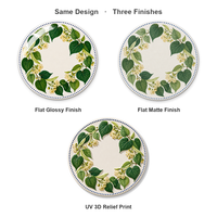 Sous-verre en céramique 10,8 cm rond motif couronne de feuilles vertes, impression UV émaillée, base en liège, pour table basse, décoration intérieure, cadeau