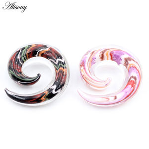 Alisa anting-anting, 2 buah kaca siput <span class=keywords><strong>Spiral</strong></span> lancip telinga plug terowongan Expander anting-anting tulang rawan pengukur daging tindik perhiasan tubuh - Product Image 2