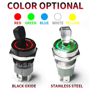 16MM Self-locking ON-OFF Slide Power High Current Metal Toggle Switch Waterproof Push Button 2 Positions 1NO1NC Illuminated Led