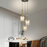 Lustre suspendu en verre postmoderne pour restaurant, design créatif multi-têtes, pour café, table à manger, bar, en verre gris fumé, vente en gros