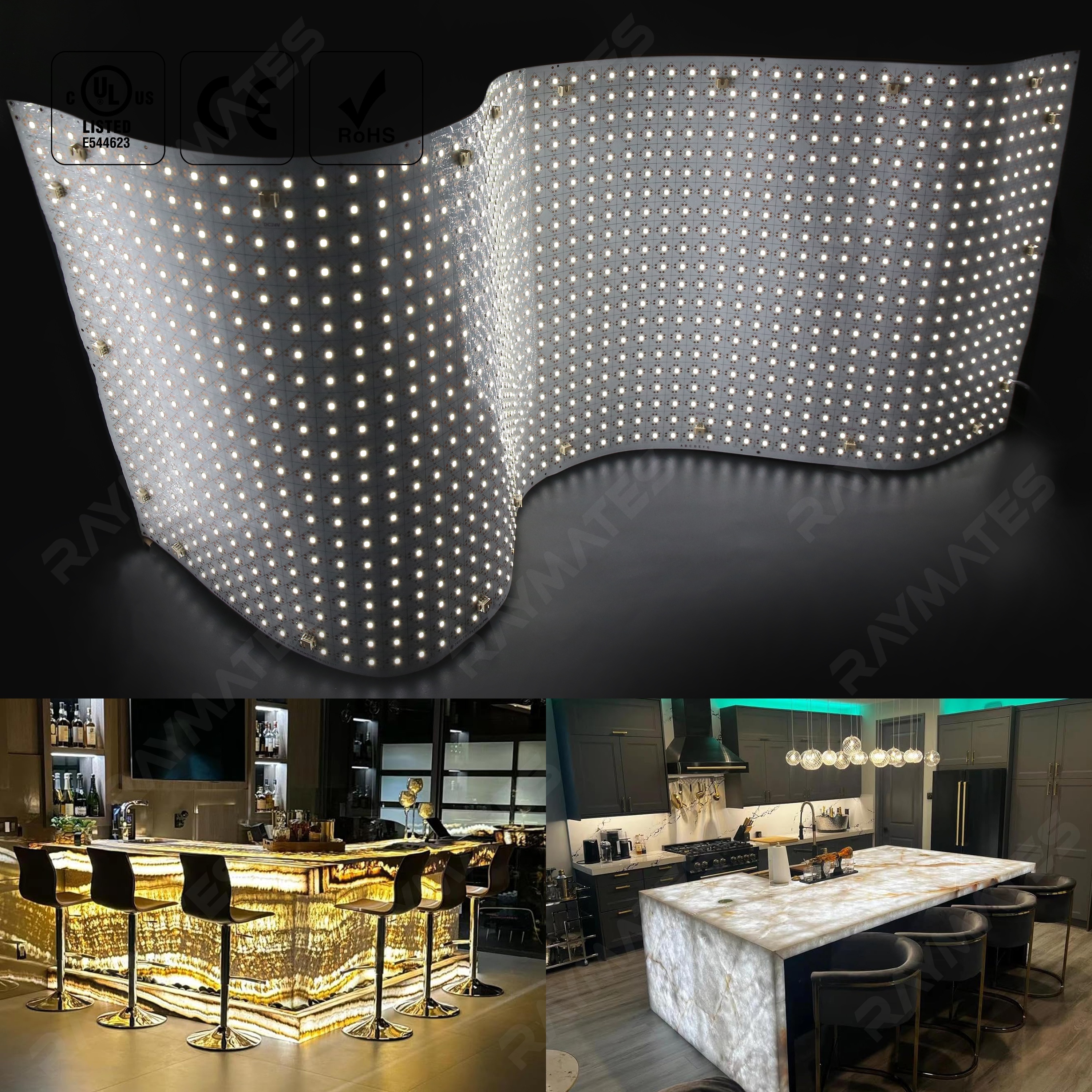 Raymates UL 1260leds 1M Super Long Led Sheet 1LED Cut Flexible Dc24v Led Sheet Light 120° Led Backlit Sheet for Kitchen Island
