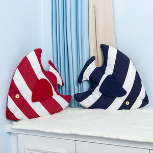 Cute Fish Shaped Throw Pillows Striped Cotton Cover Washable Decorative <b>Cushions</b> <b>For</b> Home Ocean Blue And Red - Product Image 2