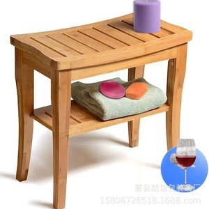 <b>Bamboo</b> Bathroom <b>Stool</b> With Storage Shelf Natural Wood Color Multi Functional Bench For Home And Living Room - Product Image 1