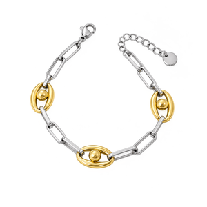 Pulsera de Cadena de Bolas de Acero Inoxidable Chapada en Oro de Dos Tonos para Mujer, Joyería de Moda - Product Image 1