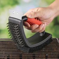 Brosse de nettoyage de barbecue transfrontalière la plus vendue, 3-en-1, avec manche en V et poils métalliques, pour nettoyer les grilles, design moderne et minimaliste