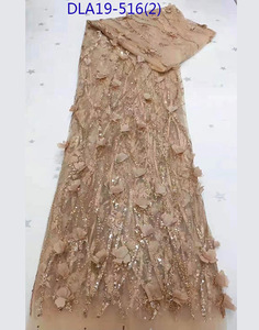 Tissu de dentelle africaine 5 yards paillettes broderie dentelle française 3D fleur tissu pour la fête - Product Image 2