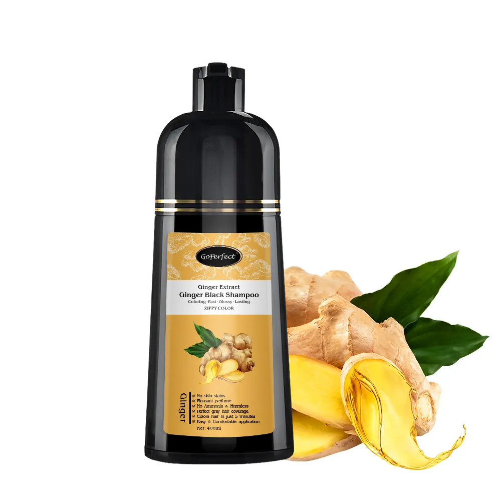 Private Label Herbal Extract Ginger Darkening Hair Color Shampoo For White Hair To Black