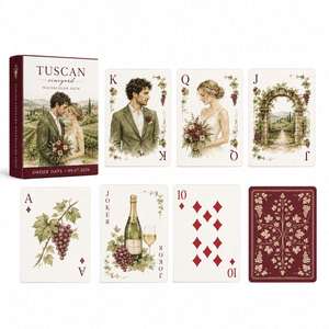 Cartes à jouer personnalisées avec portrait de couple en aquarelle sur le thème du vignoble toscan pour mariage - Product Image 1