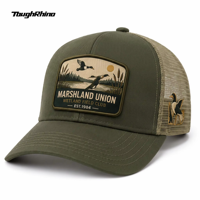 Casquette de camionneur personnalisée de haute qualité avec dos en maille et patch canard des marais, casquette de chasse en plein air, vente en gros OEM ODM