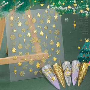 Pegatinas 3D en relieve doradas para <span class=keywords><strong>uñas</strong></span> Mocmaki con patrones navideños para manicura de invierno - Product Image 1